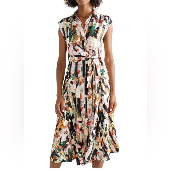 Burberry Sasha Graffiti Archive Scarf Print Silk Midi Shirt Dress Size 8 - Picture 1 of 12